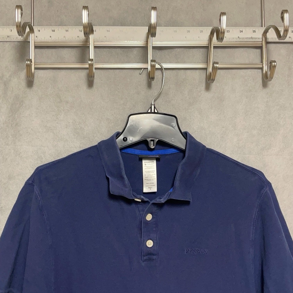 Patagonia Polo Shirt Men M Blue Pique Casual Organic Cotton S/S Knit Golf Logo